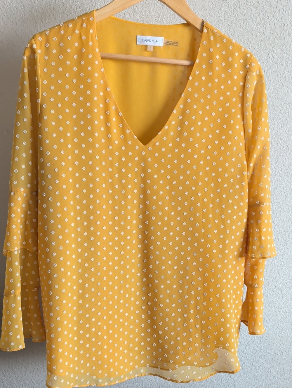 Calvin Klein Yellow Dot V-Neck Blouse